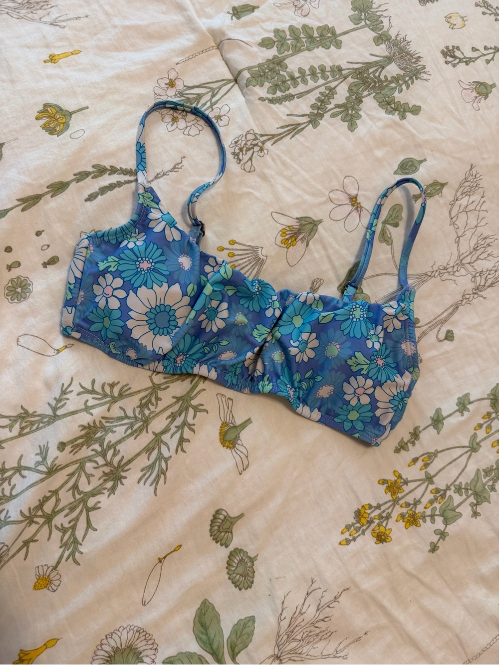 No Boundaries Blue Floral Bikini Top